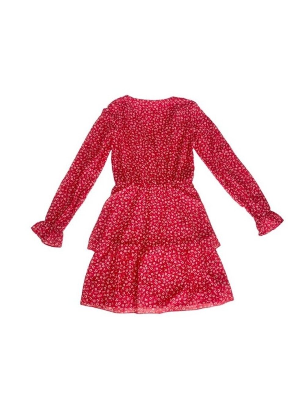 H&M Divided Red Floral Long-Sleeve Tiered Mini Dress XXS NWT - Picture 4 of 13